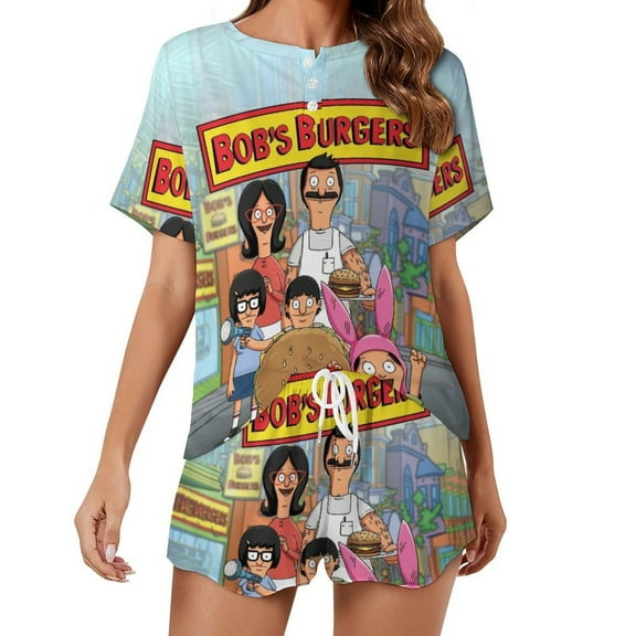 Women's Bob's Bur-Ger Pajamas Set 2 Piece Short Sleeve Shirt and Shorts Loungewear Sleepwear