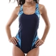 thumbnail image 1 of Traje de baño deportivo de una pieza para mujer, traje de baño con bloques de color, traje de baño adelgazante, azul, 1 of 7