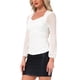 thumbnail image 4 of Blusa de Malla Fruncida INSPIRE CHIC para Mujer, Top Casual Elegante de Manga Larga con Cuello en V, Ajuste Slim, XL Blanco, 4 of 6