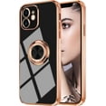 thumbnail image 2 of for Rose Gold iPhone 11 Case for Women Girls Kickstand Ring Holder 360 TPU Rotation Rings Cases with Stand Glitter Plating Edge Work with Magnetic Mount Slim Luxury Case Girly Cover Case Black, 2 of 9