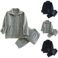 thumbnail image 4 of Chiccall Mens Button Down Pajama Set Soft Comfy Soft Fleece Lapel Sleepwear Baggy Pants Long Sleeve Flannel Fuzzy Pajama Set for Men, 4 of 4