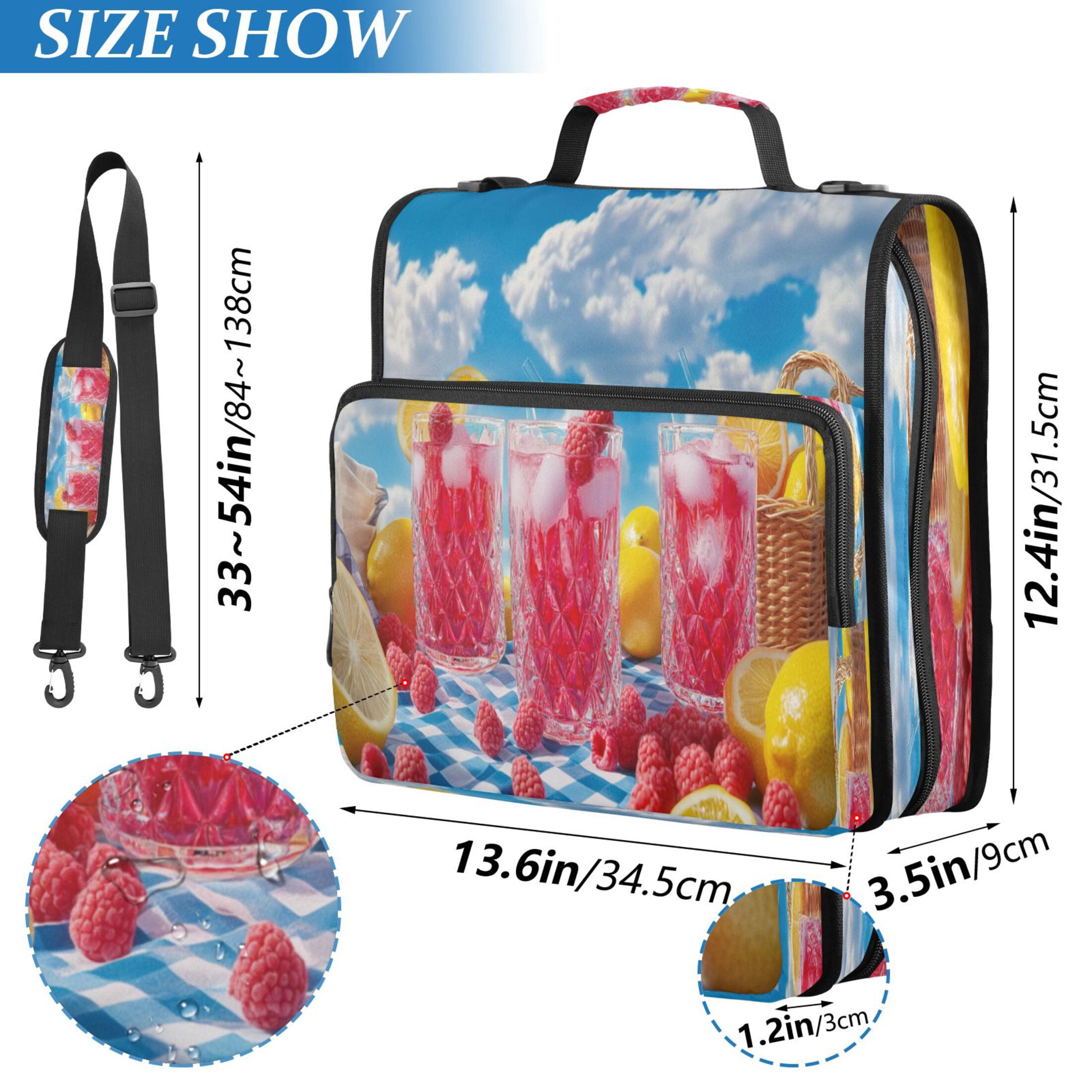 YAZAOO Zipper Binder trapper keeper Documents Organized Design Raspberry Lemonade Picnic Printed