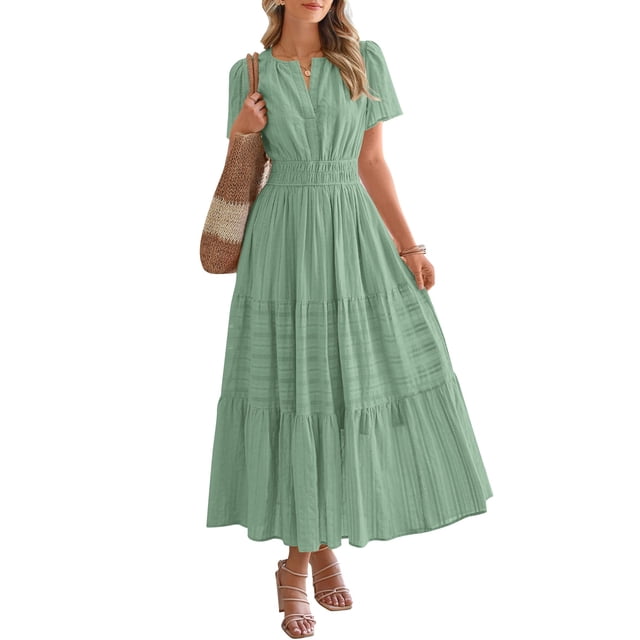 Vestido casual BTFBM para mujer, verano 2025, cuello en V y cintura elástica