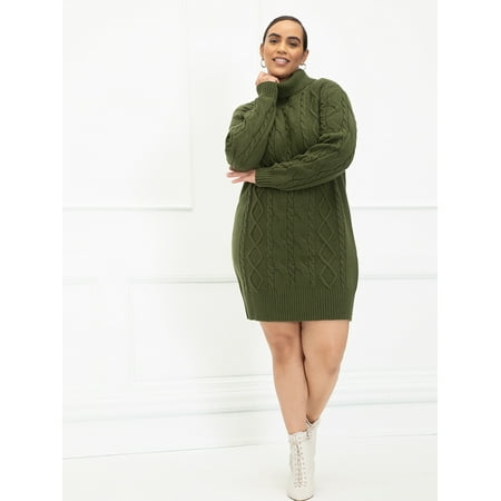 ELOQUII Elements Women's Plus Size Cable Knit Sweater Dress