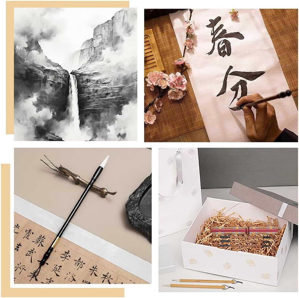 30 Pcs Chinese Calligraphy Brush Set Writing Painting Watercolor Ink Brushes with Roll up Bamboo Brush Holder Japanese Sumi Painting Brush Pens