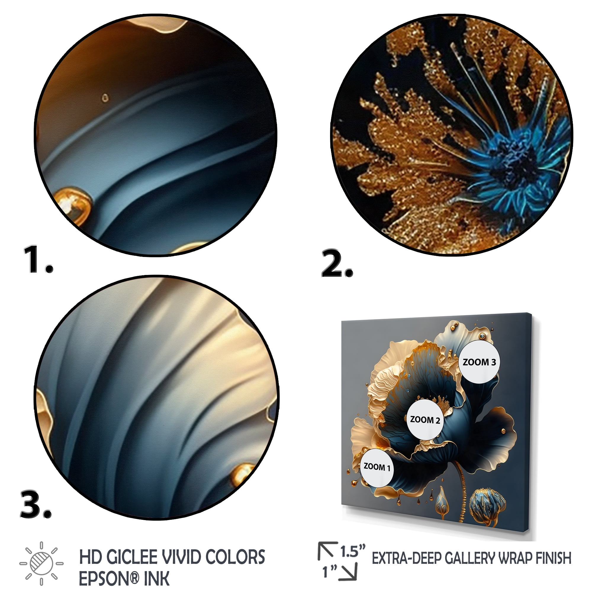 Designart Deep Blue And Gold Single Flower IV Canvas Wall Art