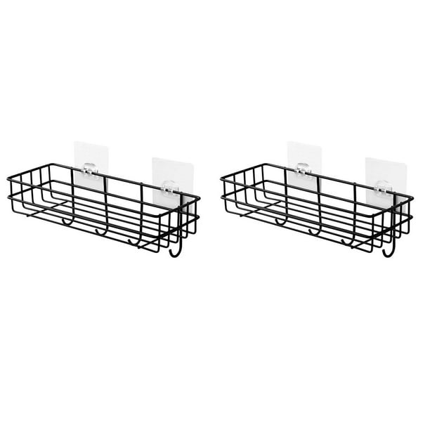 2Pcs Toilet Rack WallMounted Wrought Iron Bathroom Rack (Black