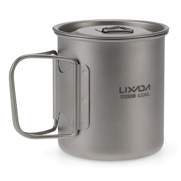 Lixada Ultralight Titanium Cup Outdoor Portable Camping Picnic Water Cup Mug with Foldable Handle 300ml / 350ml / 420ml / 550ml / 650ml / 750ml