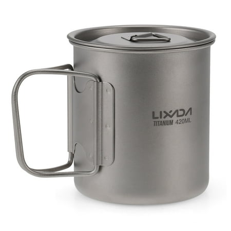 Wall Titanium Cup Lixada Ultralight Titanium Cup Outdoor Portable Camping Picnic Water Cup Mug with Foldable Handle 300ml / 350ml / 420ml / 550ml / 650ml / 750ml ()