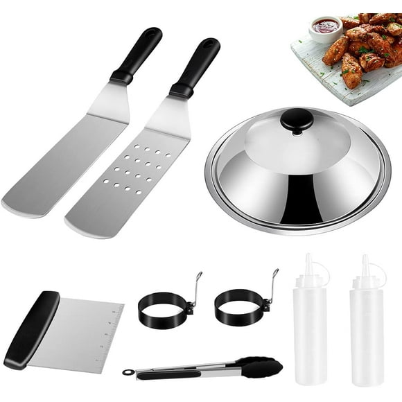 Griddle Accessories Kit, 9 Pcs Griddle Grill Tools Set for Blackstone and Camp Chef, Professional Grill BBQ Spatula Set with Basting Cover Black