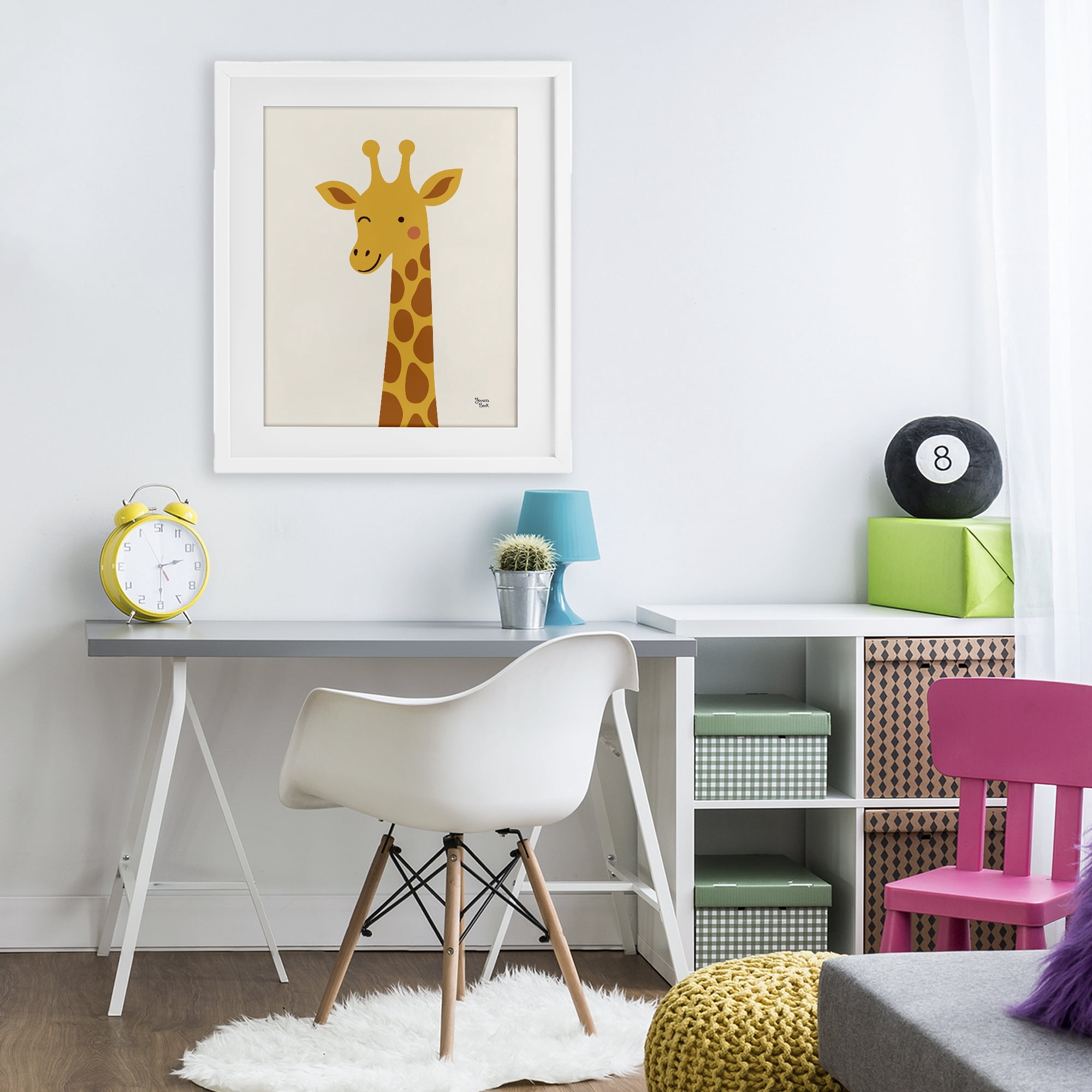 Stupell Industries Winky Giraffe Portrait White Framed Print Under Glass, design by Jessica Beck