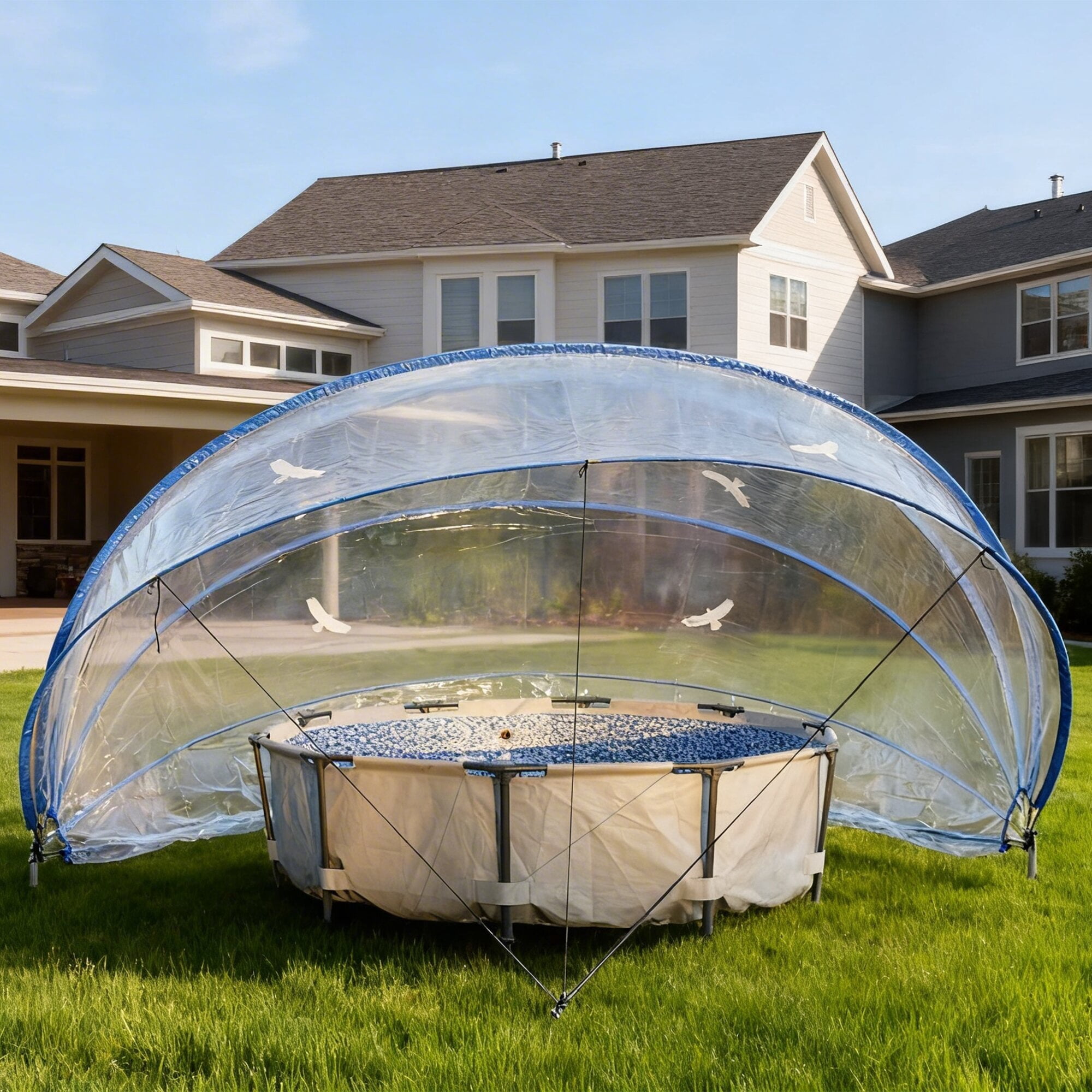 18-Feet Retractable Pool Cover, PVC Film Fiberglass Rod Pool Fence, Outdoor Swimming Pool Accessories