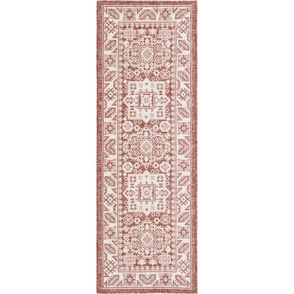 Rugs.com Outdoor Aztec Collection Rug – 6 Ft Runner Rust Red Flatweave Rug Perfect For Hallways, Entryways