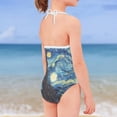 thumbnail image 4 of SEANATIVE Aesthetic Girls Swimsuit One Piece Size 1-2 Quick Dry Kids Beach Swimwear Vincent Van Gogh-The Starry Night Lace Up Bathing Suit, 4 of 5