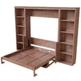 thumbnail image 4 of Euroco Wood Queen Size Murphy Bed with Desk and Shelves, Space-Saving Wall Bed for Bedroom, Dark Brown, 4 of 10
