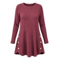 thumbnail image 2 of Women's Ribbed Knit Crewneck Tunic Tops Fall Long Sleeve Button Detail Fashion Lightweight Sweater S-XXL, 2 of 6