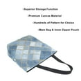 thumbnail image 3 of Open Top Canvas Tote Bag with Zipper Reusable Shopping Bag 13.5x15" Roomy Carryall Blue Plaid Pattern, 3 of 9