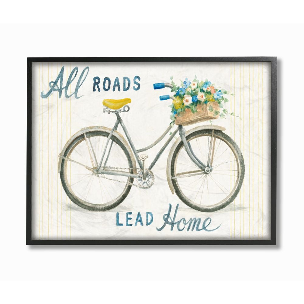 Wall Plaque Designed by Danhui NAI Art 10 x 15 Stupell Industries All Roads Lead Home Bicycle Flower Basket Cottage Quote