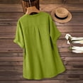 thumbnail image 6 of Olyvenn Cotton Linen Shirts for Women 2026 Summer Casual Short Sleeve V Neck Split Hem Tops Loose Work Beach Party Blouses Green S, 6 of 6