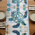 thumbnail image 5 of Blue Teal Coastal 70 Inch Table Runner, Summer Beach Starfish Sea Turtle Farmhouse Dresser Scarf Cotton & Linen Tablerunner for Dining/Kitchen Island/Holiday Party Décor 13" x 70", 5 of 9