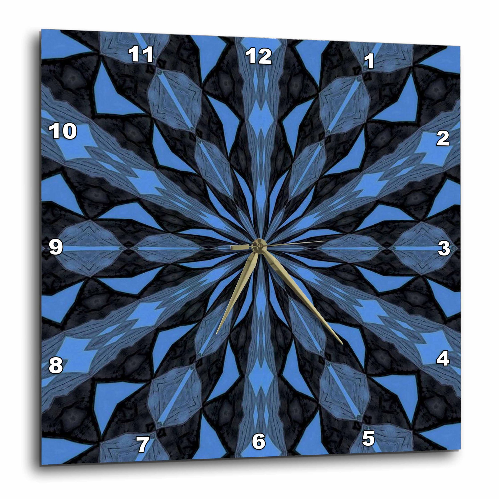 3drose, Bluish Black and Medium Blue Kaleidoscope Pattern, 10x10 Wall Clock