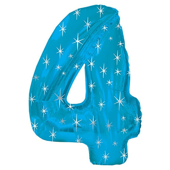38 inch Number 4 - Blue Sparkle Foil Mylar Balloon - Party Supplies Decorations