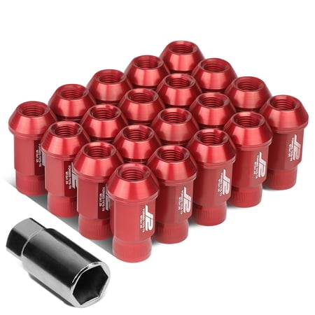 J2 Engineering LN-T7-008-125-RD J2 Engineering 7075 -T6 Forged Aluminum M12 x 1.25 20Pcs 44mm Height Open -End Lug Nut Set w / Socket Adapter Red