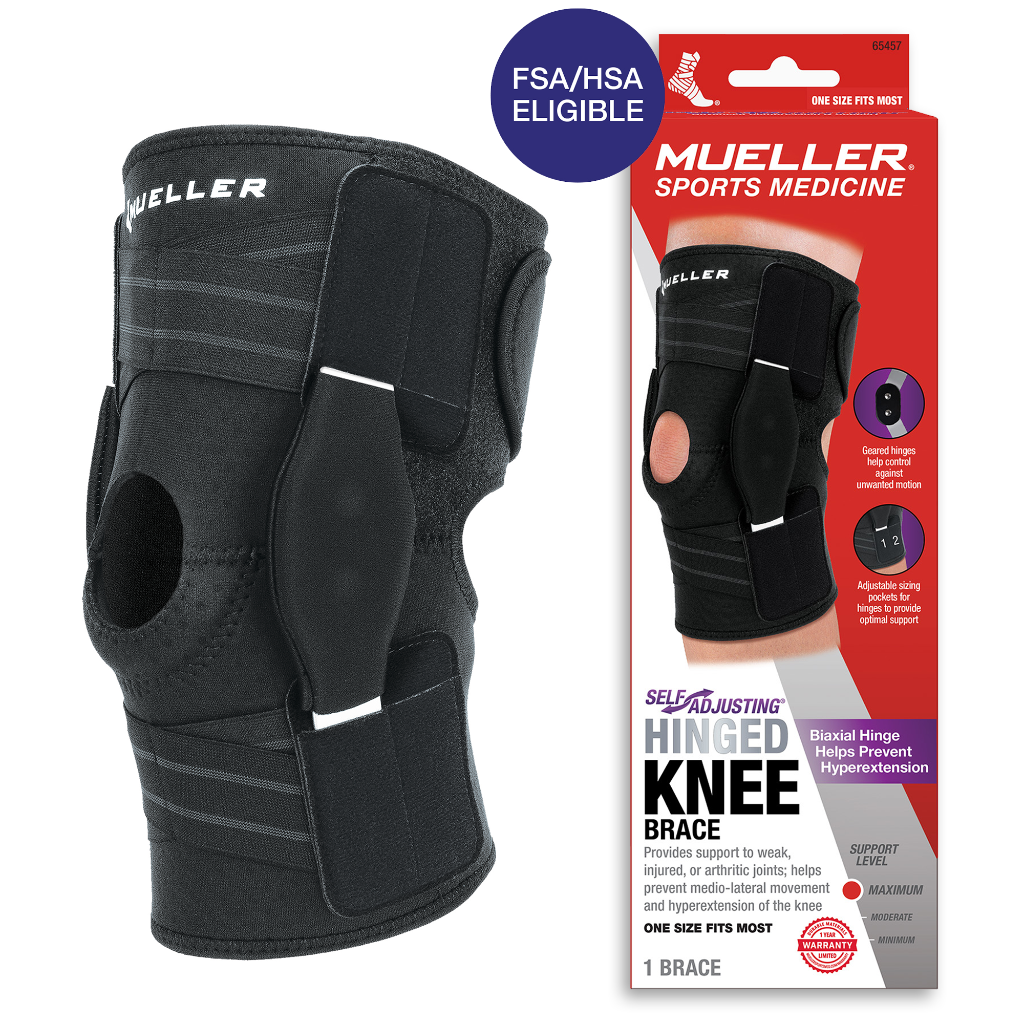 Mueller Adjustable Hinged Knee Brace, Black