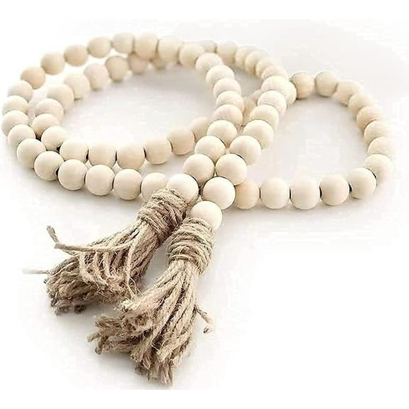 58 inches Wood Beads Garland with Tassel - Natural Prayer Wood String Beads Decorative Beads for Morden Farmhouse Boho Decor