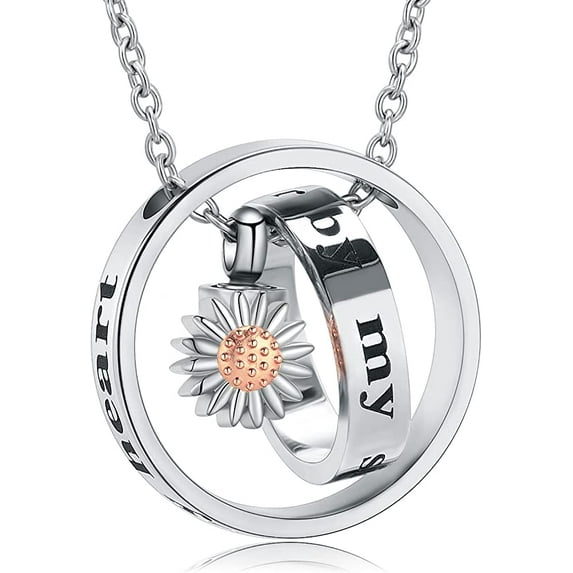 Circle of Life Eternity Memorial Cremation Jewelry Urn Necklace for Ashes Heart / Sunflower / Paw Print Memorial Pendant Ash Holder