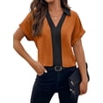 thumbnail image 1 of Gvmfive Womens Tops Colorblock Lapel Neck Short Sleeve Shirt Blouse, 1 of 5