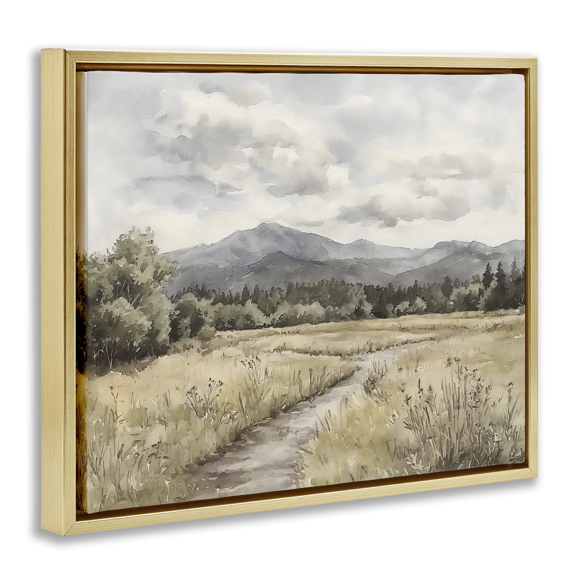 Stupell Industries Muted Pathway to Mountains Gold Framed Floater Canvas Wall Art, design by Riley B