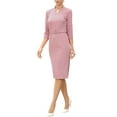 thumbnail image 4 of Work Dresses for Women 3/4 Sleeve V Neck Elegant Belted Formal Midi Dress XS Pink, 4 of 6