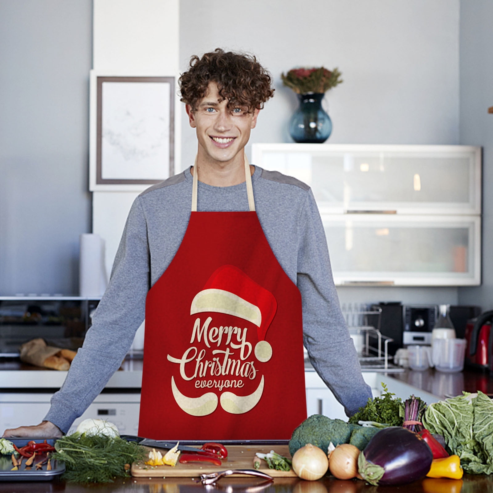 Christmas Bib Aprons for Women With Pockets,Ocean Beach Coastal Xmas Tree S Fnochy Christmas Apron for Women, Adjustable Bib with Snowman and