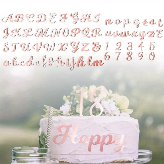 Rose Gold Cake Topper Set 64pcs, Glitter Numbers & Alphabet Decorations, Personalized Cake Picks for Wedding, Anniversary & Baby Shower Parties