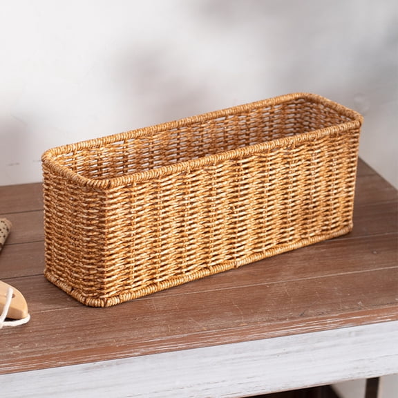 YAFABROO Plastic Wicker Basket, Narrow Storage Boxes for Bathroom Counter, Shelf, Entryway Organizer