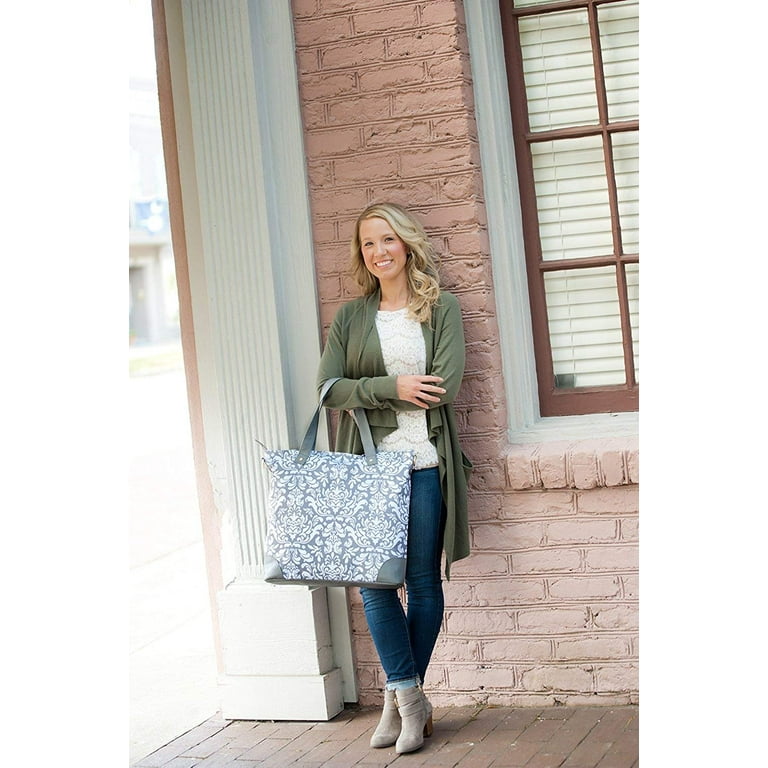 VIV LOU Shoulder Tote Bag Faux Leather Trim Blank Ella Gray
