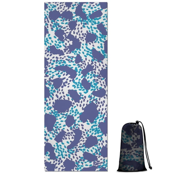 White and Blue Of Animal Print Hot Yoga Mat Towel Non Slip for Hot Yoga - Quick-Drying Yoga Mat Cover with 4 Corner Pockets with Travel Bag - Hot Yoga Towel Non Slip 70"x26"