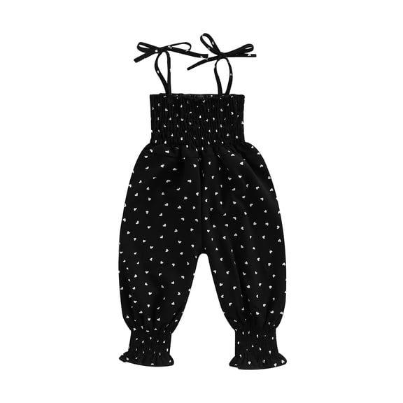 Caoirhny Toddler Girl Sling Jumpsuit, Heart/Leopard Printed Pleated Tie-Up Simple Style Overalls, Casual Sweet Romper