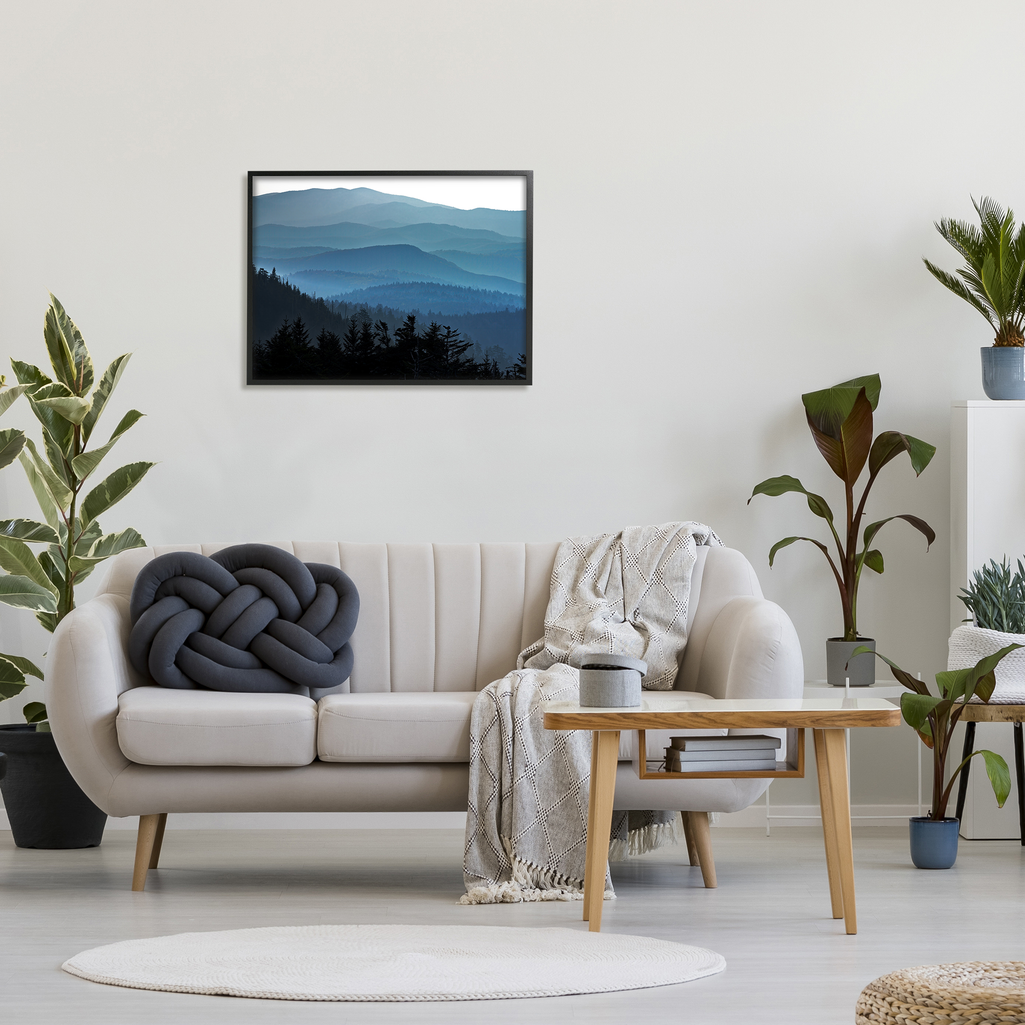 Stupell Blue Layered Mountain Peaks Landscape Photography Black Framed Art Print Wall Art