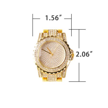 Men Hip Hop Luxury Gold Tone Simulated  Iced out Lab Diamond Rapper Wrist