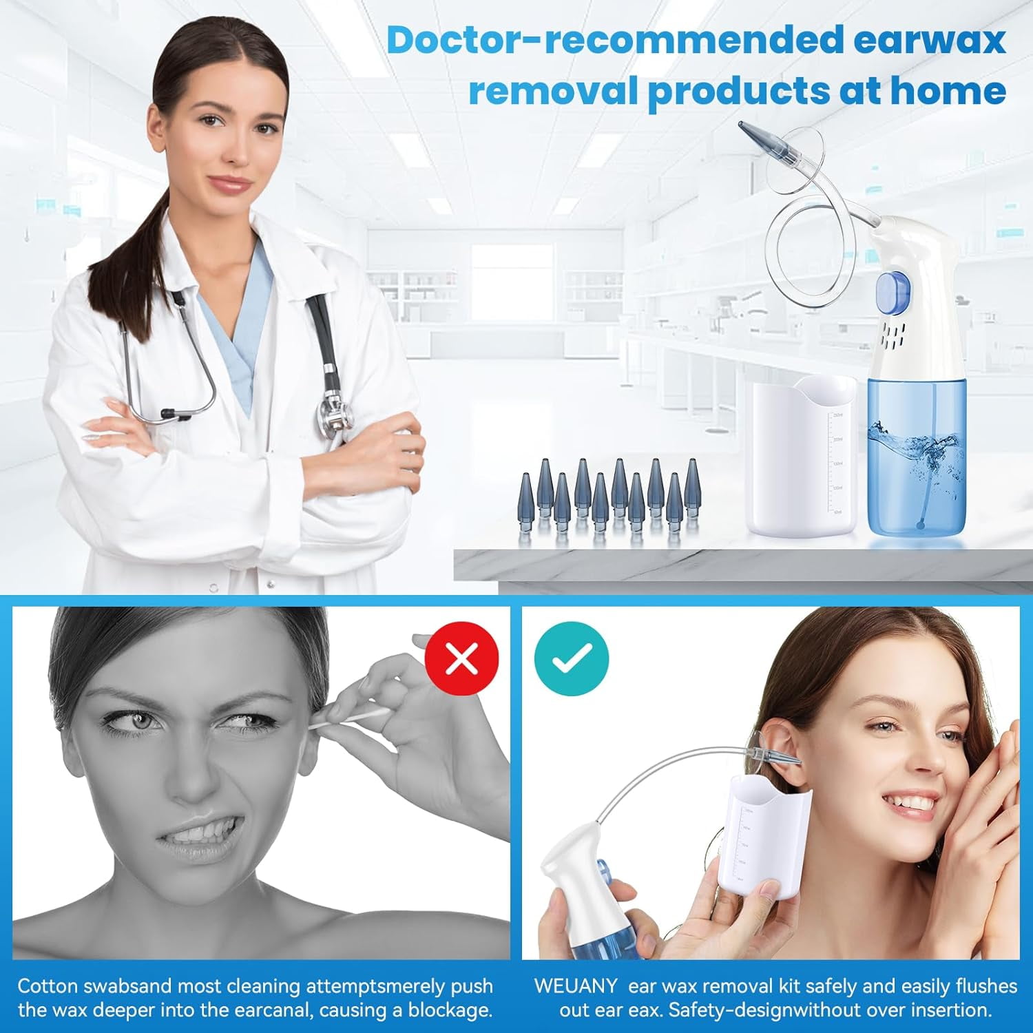 SUWU Ear Wax Removal, Ear Cleaner, Ear Wax Removal Kit, Manual Ear Irrigation Flushing System, Safe and Effective to Clean Ear Built Up Wax