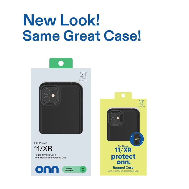 Onn+ Rugged Phone Case for iPhone 11 / XR - Black, 15-Foot Drop