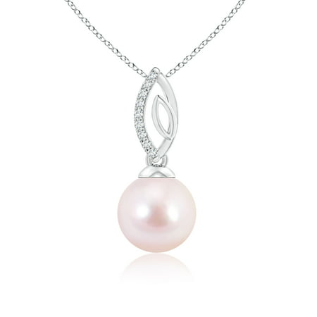 Akoya Cultured Pearl & Diamond Leaf Bale Pendant in 14K White Gold (8mm Akoya Cultured Pearl) - SP1554AKPRD-WG-AAAA-8