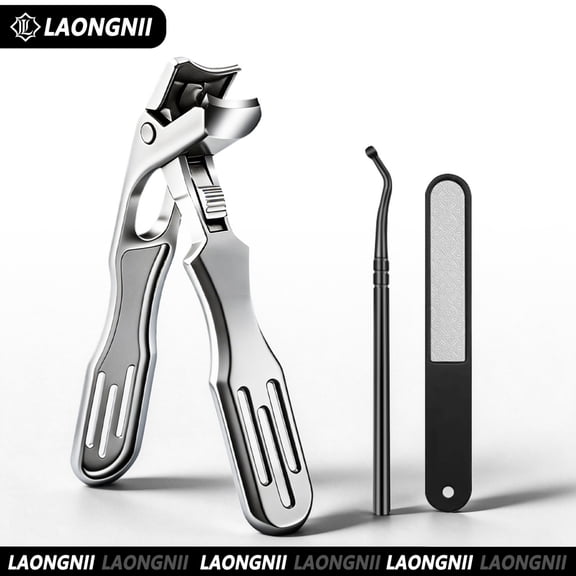 LAONGNII 3-Piece Toenail Clipper Set with Lock, Wide Jaw Clipper for Thick and Ingrown Toenails