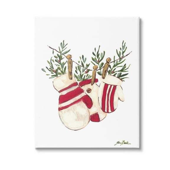 Stupell Industries Winter Mittens on Clothesline Holiday Painting Gallery Wrapped Canvas Art Print Wall Art, 16 x 20