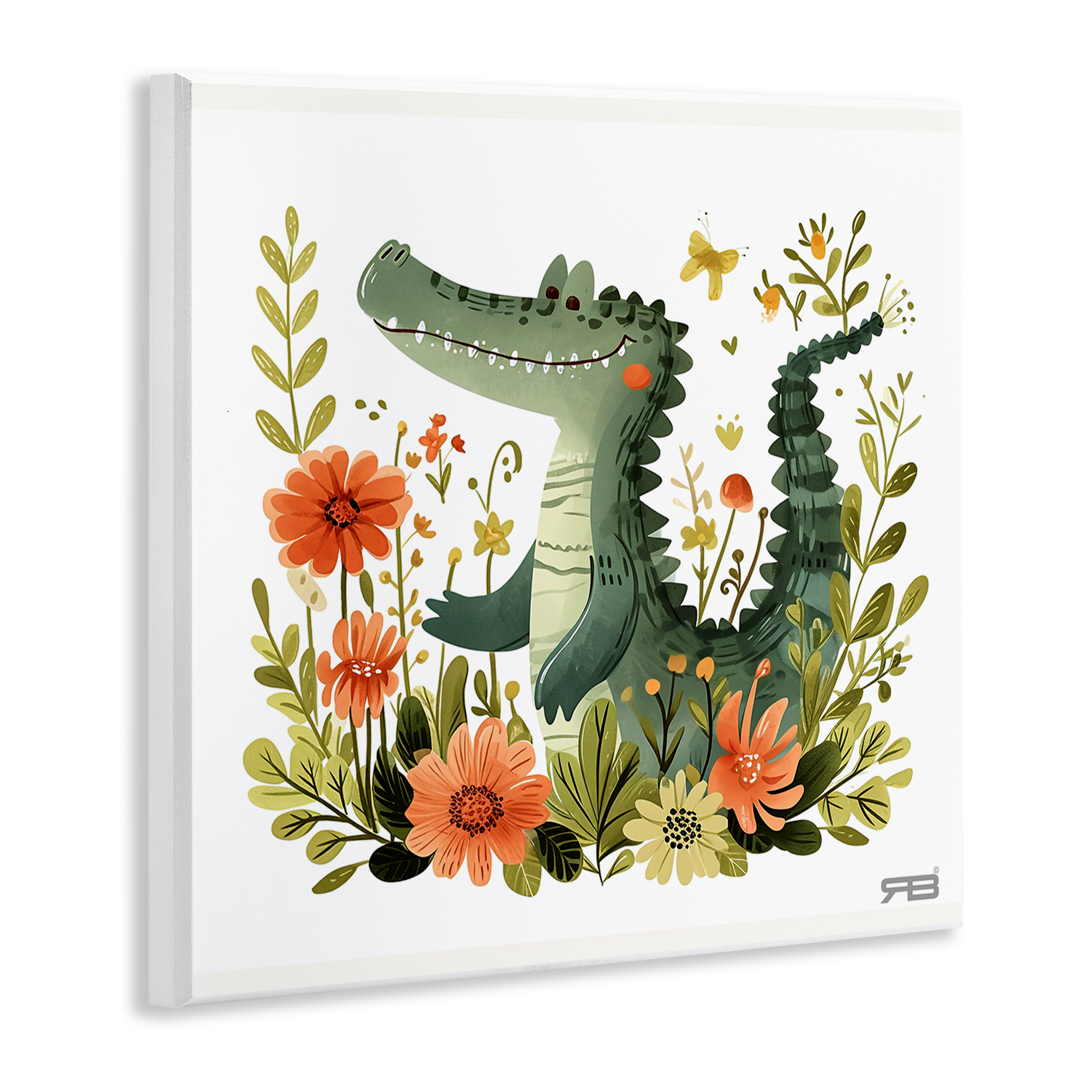 Stupell Industries Floral Happy Alligator Animals Painting Unframed Art Print Wall Art, 12 x 12
