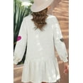 thumbnail image 3 of Women's Sequin Heart Neck Long Sleeve Mini Dress Sparkle Sheer Overlay Opaque Stretch Body 80% Polyester 20% Cotton, 3 of 9