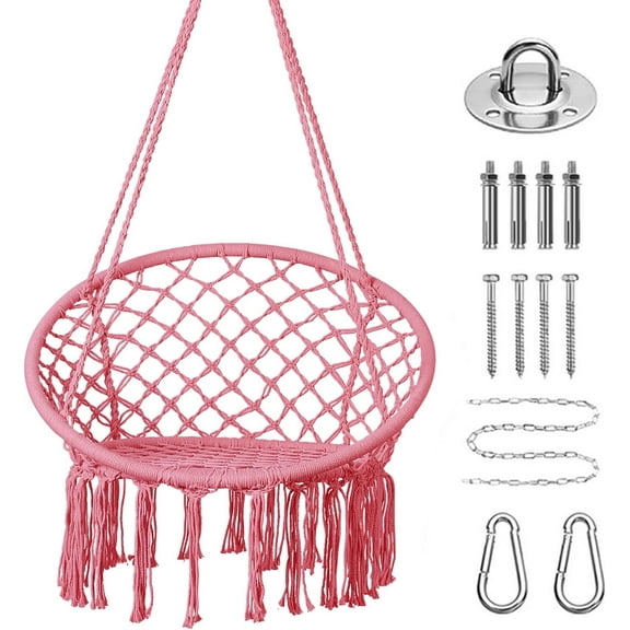 Hammock Chair, Macrame Hanging Swing Chairs with Hardware Kit,Adult Boho Swings for Outside,Patio,Balcony,Bedroom (Pink (Pillows are not Included))