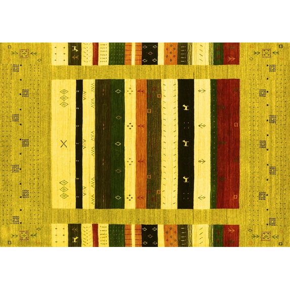 Ahgly Company Indoor Rectangle Abstract Yellow Contemporary Area Rugs, 3' x 5'